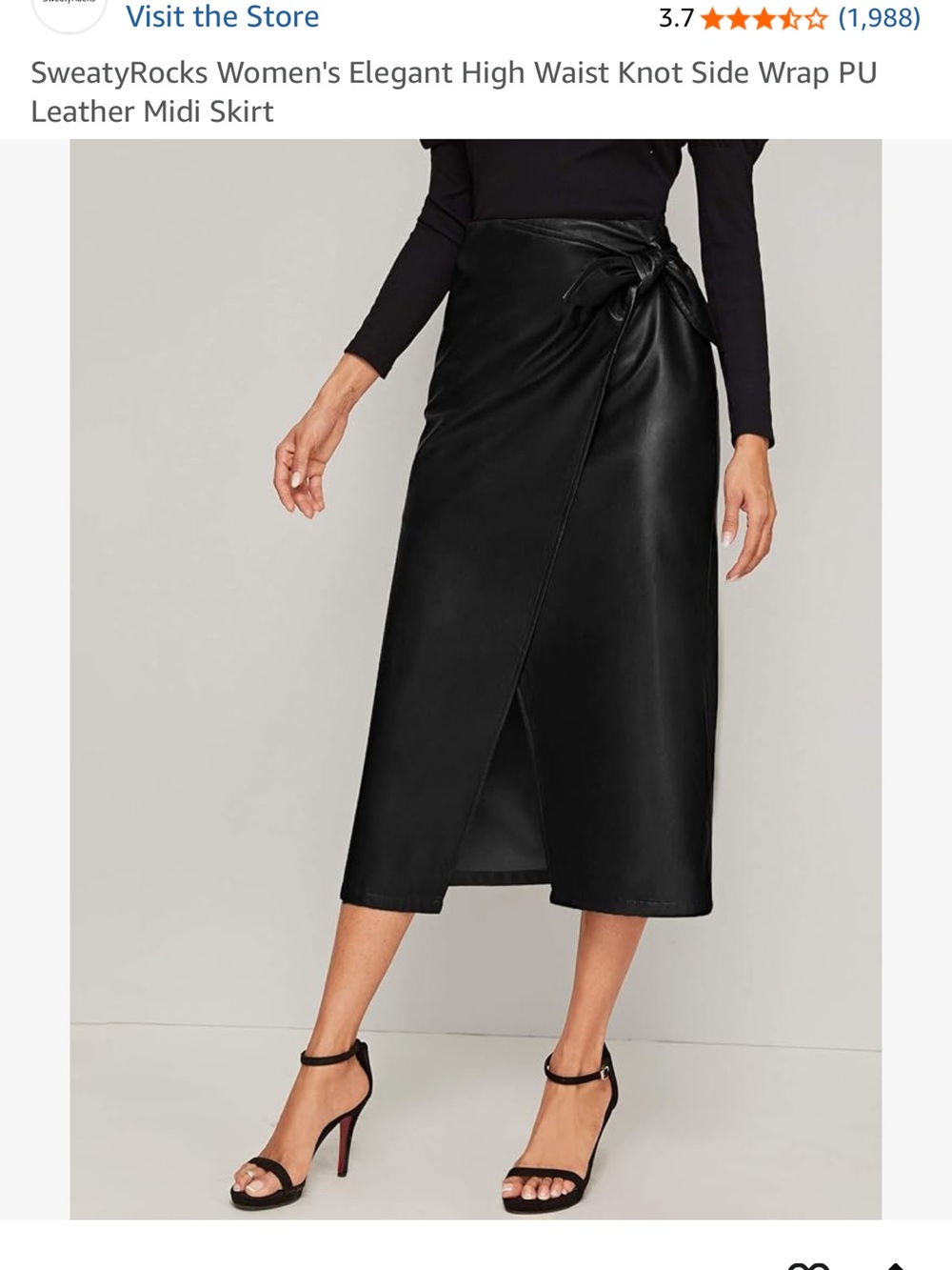 Elegant High Waist Knot Side Wrap PU Leather Midi Skirt - Picture 4 of 10